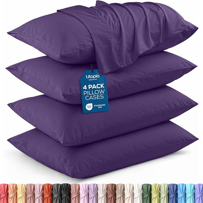 Utopia Bedding King Pillowcases - 4 Pack - Envelope Closure - Soft Brushed Microfiber Fabric - Shrinkage and Fade Resistant Pillow Covers King Size 20 X 40 Inches (King, Egg Plant)