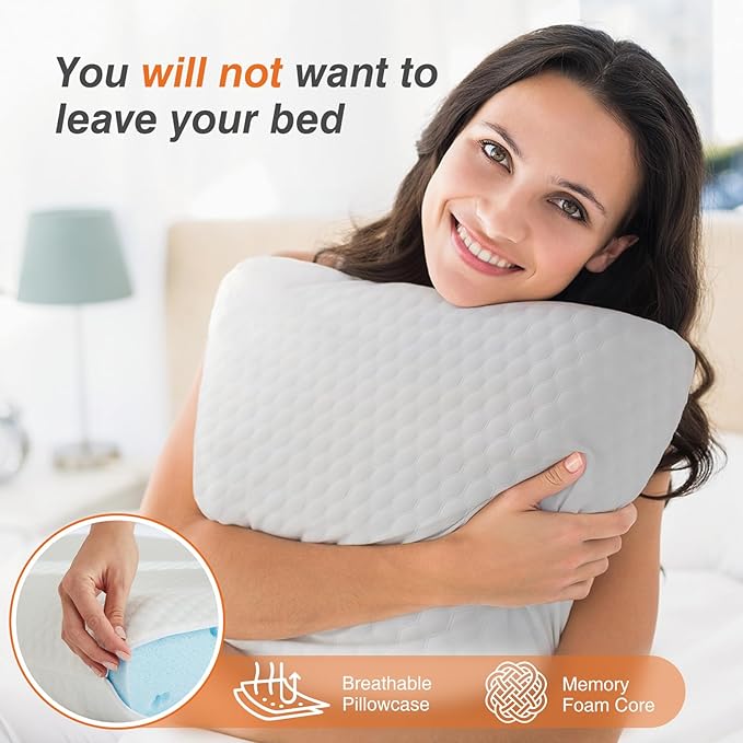 DUMOS Memory Foam Pillows for Sleeping 2 Pack, Bed Pillows for Adults with Washable Cover and Breathable Mesh, Gel Cooling Pillow for Back and Side Sleeper Support, White