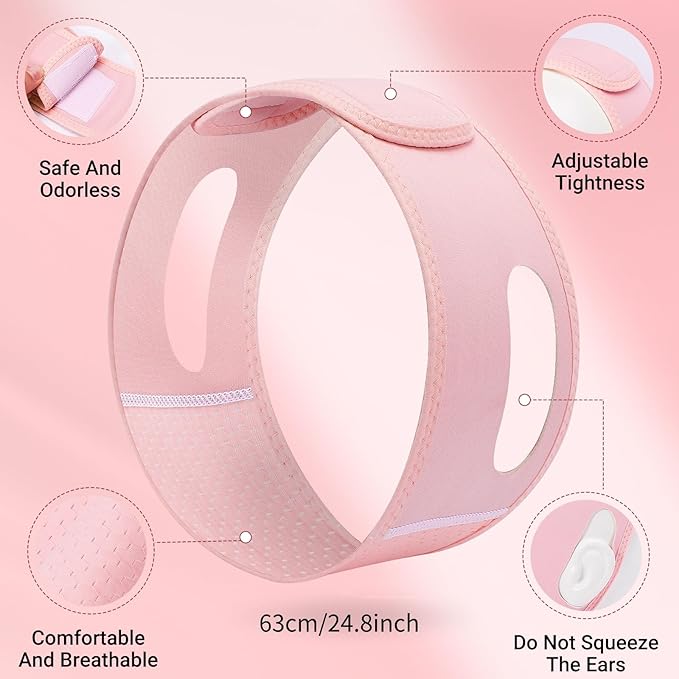 Juskaa Reusable V Line Lifting Mask with Chin Strap for Sleeping,Face Lift Prevent Sagging, Jaw Exerciser,Light pink,M,2PCS