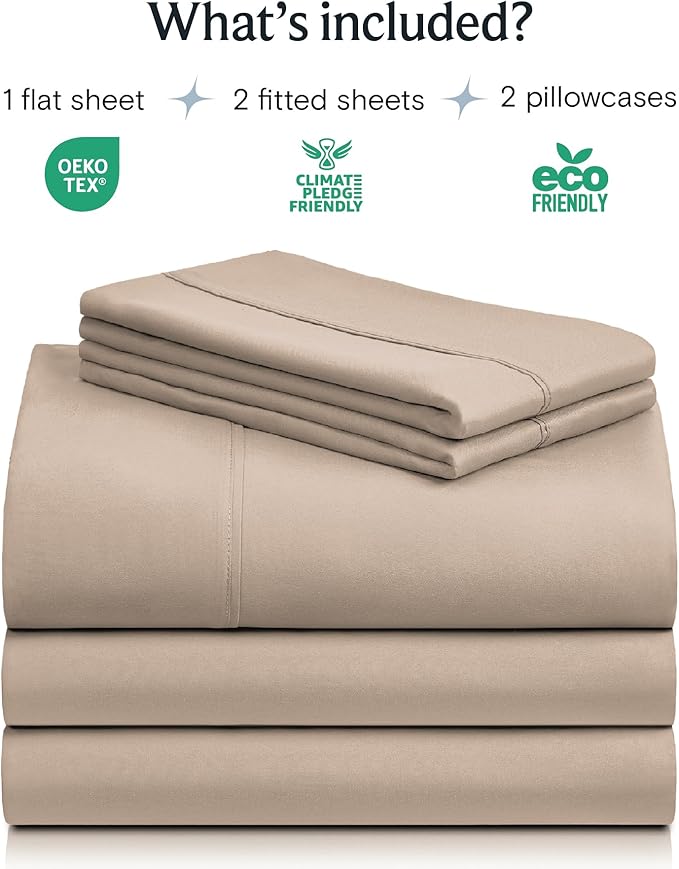 LuxClub 5 PC Split King Sheet Set, Breathable Luxury Bed Sheets, Deep Pockets 18" Eco Friendly Wrinkle Free Cooling Sheets Machine Washable Hotel Bedding Silky Soft - Light Khaki Split King