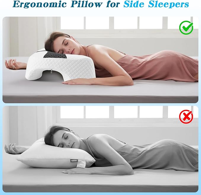 Side Sleeper Pillow with Arm Hole, Shoulder Relief System, Arm Pillow for Neck and Shoulder Pain, Premium Memory Foam, Suitable for Side, Back and Stomach Sleepers - Grey, 6in Height