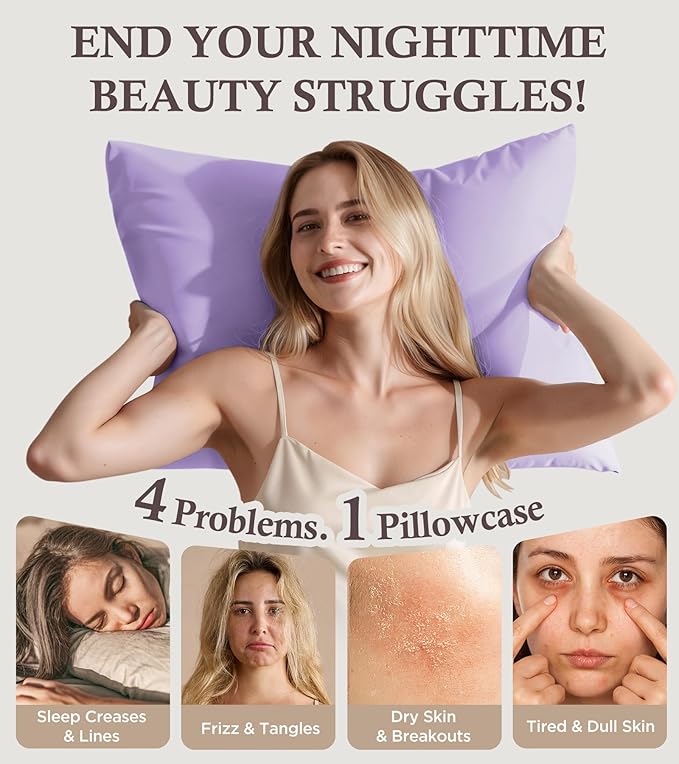 Instant Chill Cooling Pillowcase for Hot Sleepers, 2% HA Infused Pillowcase Hydrates Skin & Hair, Reduces Wrinkles & Frizz, Softer Than Silk Pillow Cases, Pillow Covers Queen (Purple, 1 Pack)