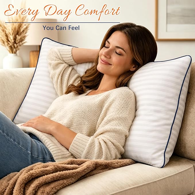 Yettbea 20x20 Inches Pillow Inserts Set of 2- Premium Soft Down Alternative Fill, Decorative Throw Pillows for Couch, Bed & Sofa, Supportive White Striped Bedroom Pillow Forms