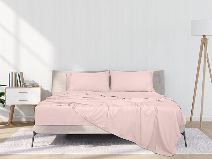ROYALE LINENS 4 Piece Full Sheets Set - Soft Brushed 1800 Microfiber Bedding - 1 Fitted and 1 Flat Sheet, 2 Pillow Cases - Wrinkle Free & Fade Resistant - Hotel Luxury Bed Sheets Set (Pink, Full)