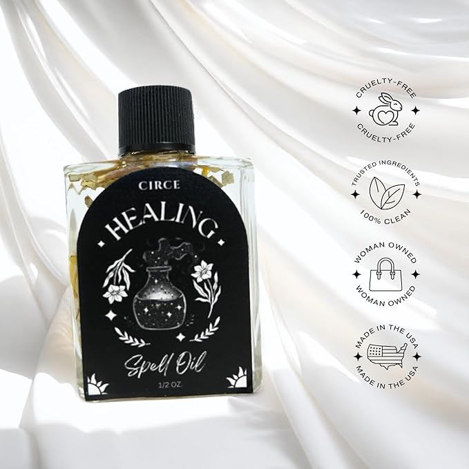 CIRCE Healing Spell Oil - Invite Peace & Emotional Balance - Add to Bath, Use in Rituals, Wear as Fragrance to Align with Desires - Coconut Oil, Calendula Herb, Eucalyptus & Lavender - 1/2oz