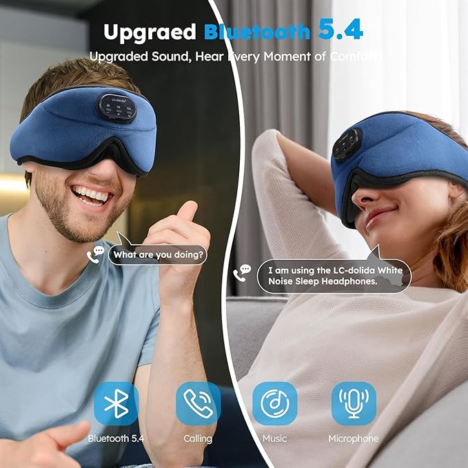 LC-dolida White Noise Sleep Mask, 3D Sleep Bluetooth Headphones with 16 Soothing Sounds, Bluetooth 5.4 Sleep Eye Mask with Timer, Total Blackout Sleeping Headphones for Side Sleeper