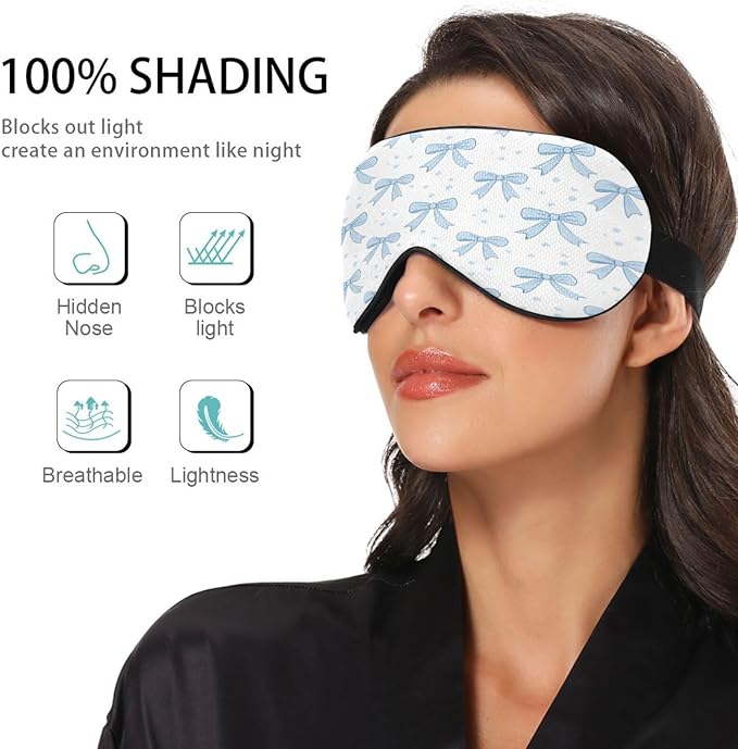 Blue Bows Sleep Mask Soft Cooling Eye Masks for Sleeping with Elastic Strap Night Blindfold for Women Men Travel