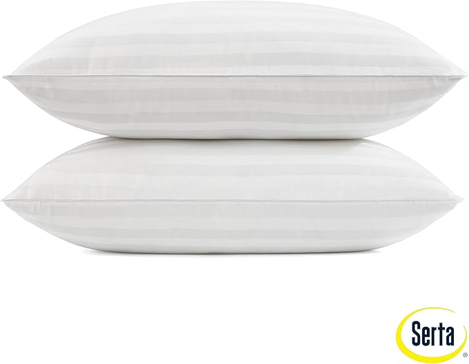 Serta Won't Go Flat King Size Set of 2 Down Alternative Bed Pillows, Extra Life Foam Core with Medium Support, Perfect for Back, Stomach or Side Sleepers, White
