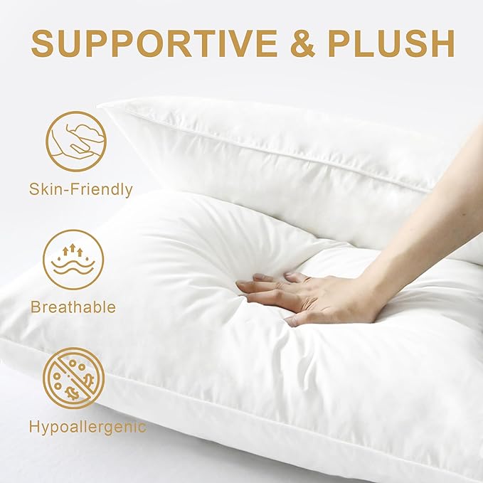 Goose Down Pillows Queen Size Set of 2 with 750 Fill Power, Hotel Quality Bed Pillows for Sleeping - Medium Firm Feather Pillows Ideal for Side, Back, Stomach Sleepers (20” x 28”)