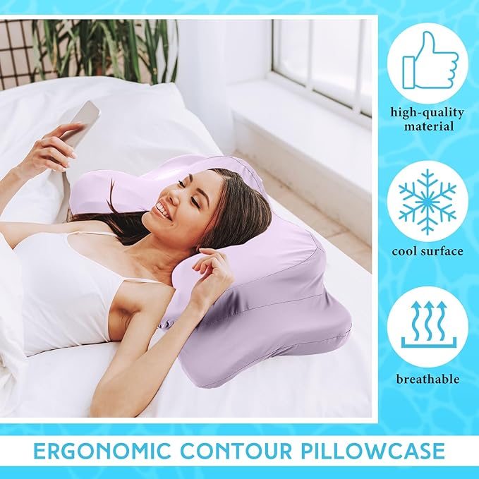 Hahafelt Cooling Cervical Neck Pillowcase Cover (Only Pillow Case) Ergonomic Pillowcase with Zipper Breathable Contour Pillow Cover for Side Back Stomach Sleepers(Purple,Standard Size)
