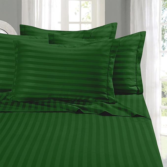 Elegant Comfort Softest and Coziest 6-Piece Sheet Set - 1500 Premium Hotel Quality Microfiber - Deep Pocket, Wrinkle Resistant 6-Piece Damask Stripe Bed Sheet Set, Queen, Hunter Green