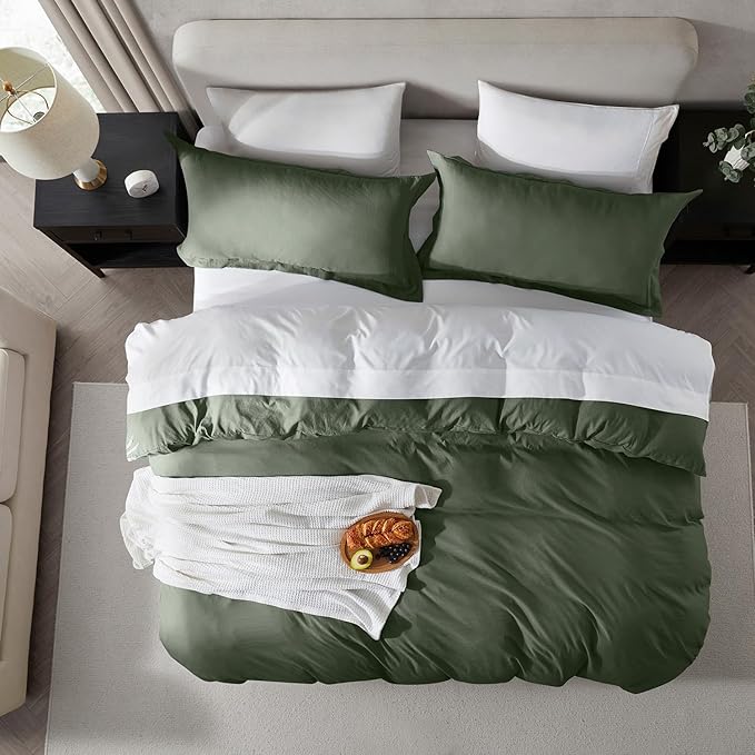 Nestl Olive Green Duvet Cover King Size - Soft Double Brushed King Duvet Cover Set, 3 Piece, with Zipper Closure, 1 Duvet Cover 104x90 inches and 2 Pillow Shams