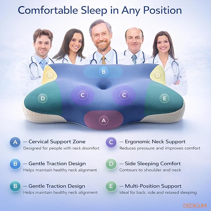 Cervical Neck Pillow for Sleeping - Memory Foam Contour Pillow, Ergonomic Orthopedic Support for Side Back Stomach Sleepers, Neck and Shoulder Pillow for Adults