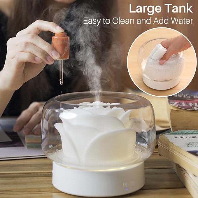 Essential Oil Diffuser Humidifier 2-in-1 Cool Mist Aromatherapy Diffuser with 7 Colors Night Lights Waterless Auto-Off Humidifier for Home Bedroom Office Yoga (White)