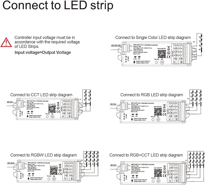 5 in1 WB5 2.4GHz WiFi PWM LED Controller Compatible with Alexa/Google Home/Tuya Smart Life APP Control for Dimming CCT RGB RGBCCT RGBW LED Strip Match WR01RF WR02RF etc RF Remote