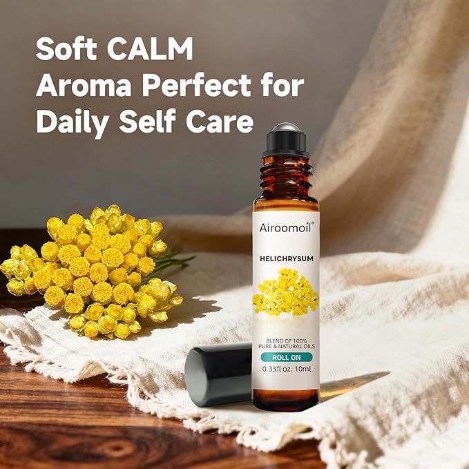 Helichrysum Essential Oil Roll On, 10mL, Pre-Diluted Aromatherapy Blend, Gentle Buildable Fragrance, Pocket Size for Daily Commute, Office & Night Relaxation Ritual, Female Gift
