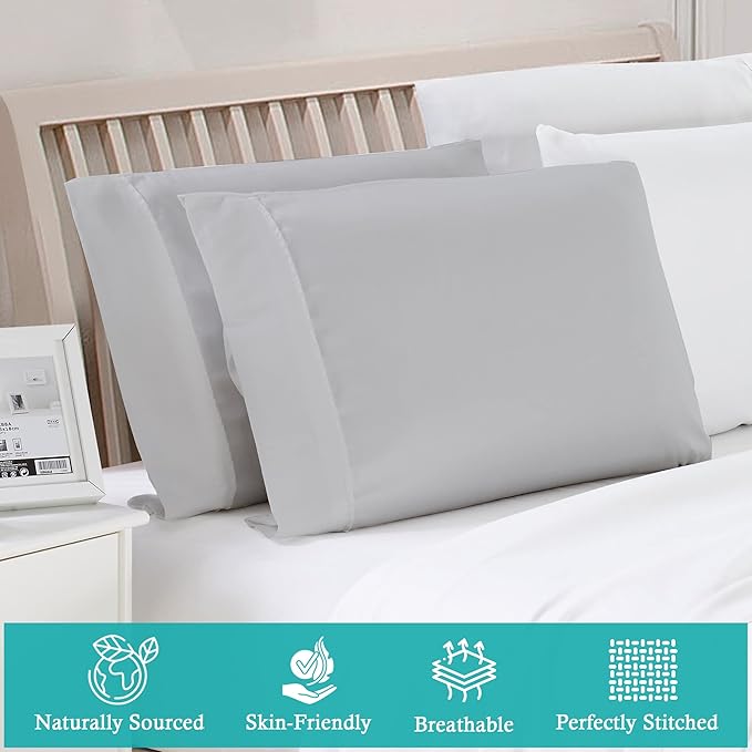 Set of 2 Pillow Cases 600 Thread Count 100% Egyptian Cotton Long Staple Pillowcase, Durable and Silky Soft Pillow Covers, Natural Luxurious Hotel Class Bedding (Queen, Silver)