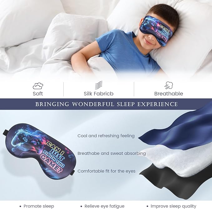 2 Pcs Sleep Mask for Kids Boys, Silk Eye Covers for Sleeping, Adjustable Strap & Light Blocking Design, Adult Children's Bedtime Blindfold for Travel and Home Use with Gift Box