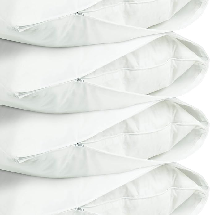 BC BARE COTTON Luxury Hotel Bedding Quality Collection, Ultra Soft dust Proof Plain Pillow Protector | Pillow Cover with Zipper, Soft & Comfortable for Hair and Skin, Queen Size, 4 Pack Set
