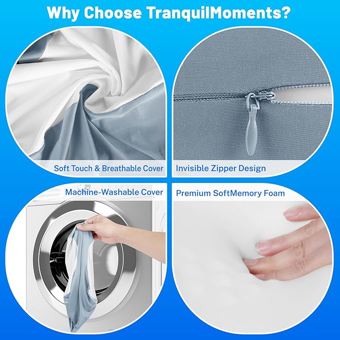 Knee Pillow for Side Sleepers, Leg Pillow with Washable Cover, Memory Foam Leg Pillow for Side Sleeping, Heart-Shape Cushion for Hip, Back & Sciatica Pain Relief, Light Blue