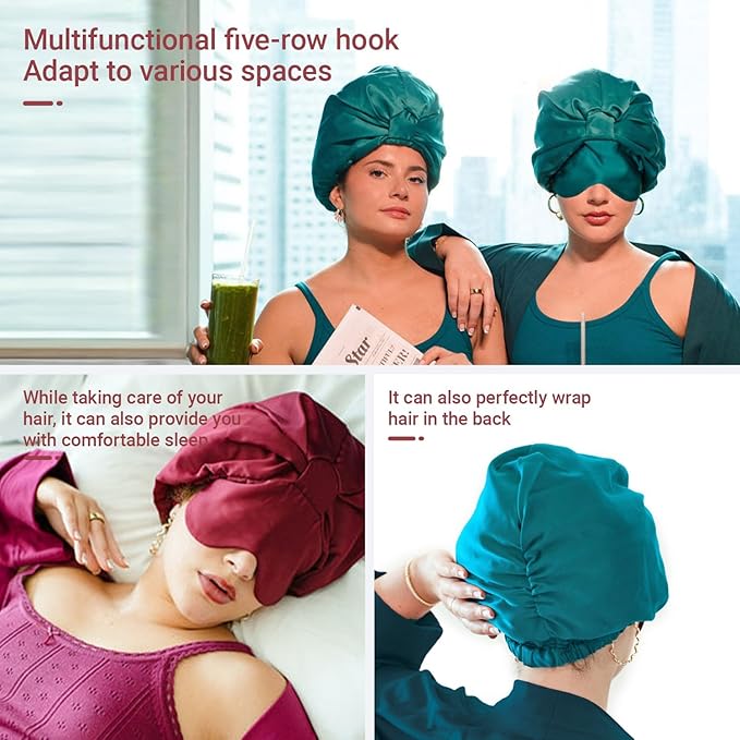 2-in-1 Satin Sleep Bonnet with Eye Mask for Women –Silk-Lined Hair Bonnet for Sleeping, Adjustable, Anti-Frizz for Curly Hair