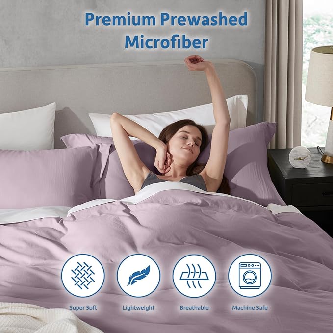 Nestl Twin Duvet Cover Set - Soft Double Brushed Dusty Purple Duvet Cover Twin/Twin XL, 2 Piece, with Zipper Closure, 1 Duvet Cover 68x90 inches and 1 Pillow Sham