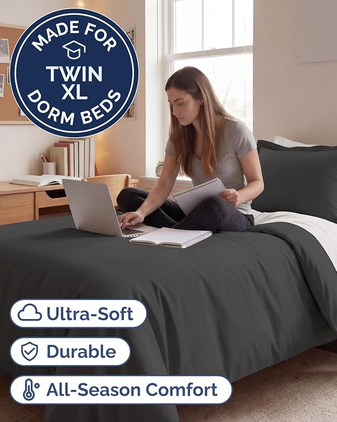 Duvet Cover Twin/Twin XL Size Set - Extra Soft Twin/Twin XL Duvet Cover 68" x 90" with 1 Pillow Sham - Hotel Luxury, Easy Care, Fade Free with Zipper Closures & Ties - Comfy & Breathable (Charcoal)