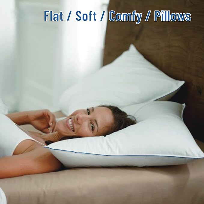 SILUI Flat Soft Thin Pillows Queen Size Set of 2 Pack Bed Pillow with Down Alternative Fill for Side Back Stomach Sleepers, 20x30 Inches, White