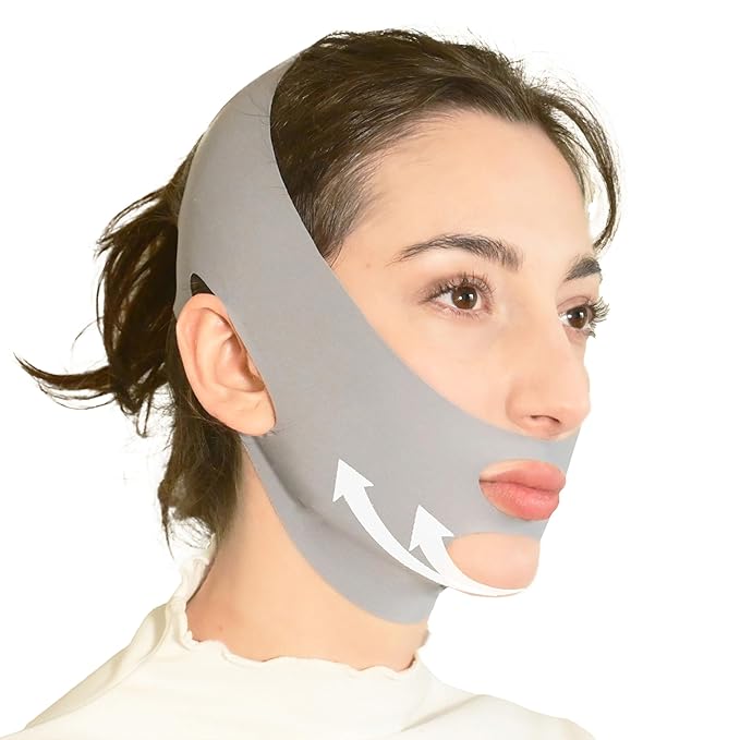 V Line Lifting Mask Chin Strap for Sleeping, Face Lifting Strap, Chin Strap, V Line Mask, Jawline Shaper, Jaw Strap, Double Chin Reducer, Face Lift Tape & Snoring Solution (Grey.)