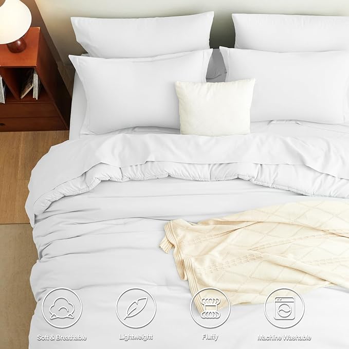 CozyLux Twin XL Comforter Set White, 5 Pieces Bed in a Bag Twin Extra Long Comforter Set with Sheets for College Dorm, Luxury Bedding Sets with Down Alternative Comforter, Sheets, Pillowcase & Sham