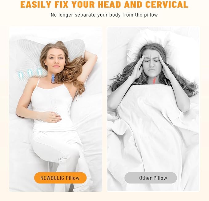 Cervical Neck Pillow, Memory Foam Pillow for Neck Pain Relief, Ergonomic Bed Pillow with Neck Support for Side, Back & Stomach Sleepers, King Size, White