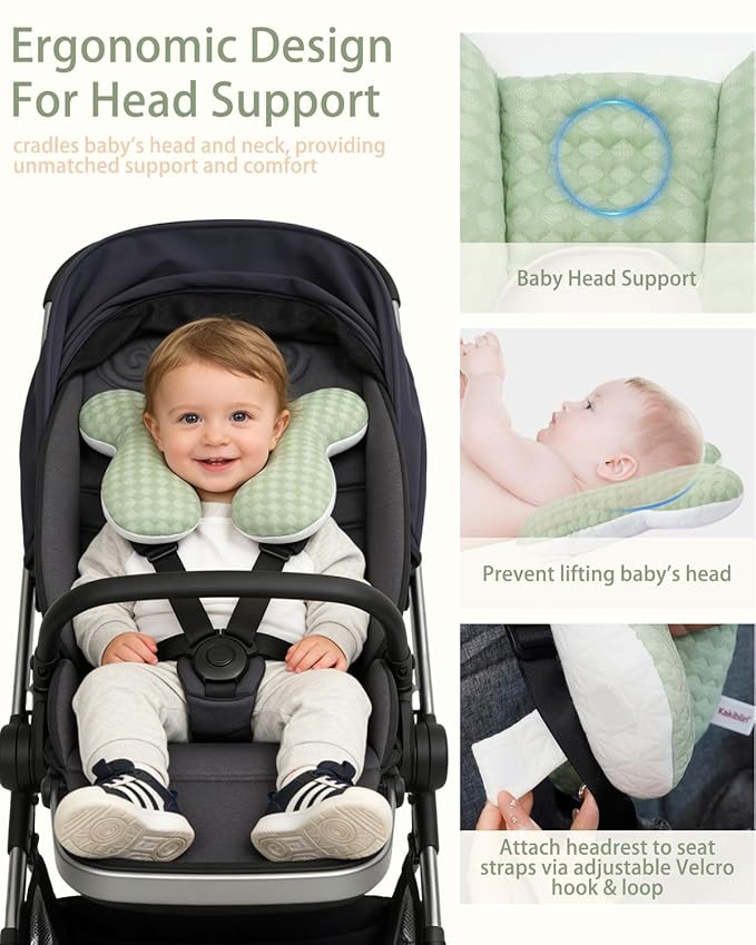 KAKIBLIN Baby Travel Pillow, Baby Neck Pillow for Car Seat, U-Shaped Head and Neck Support for Stroller Pushchair, Soft Cooling Breathable Infant Head Pillow for Newborn Toddler