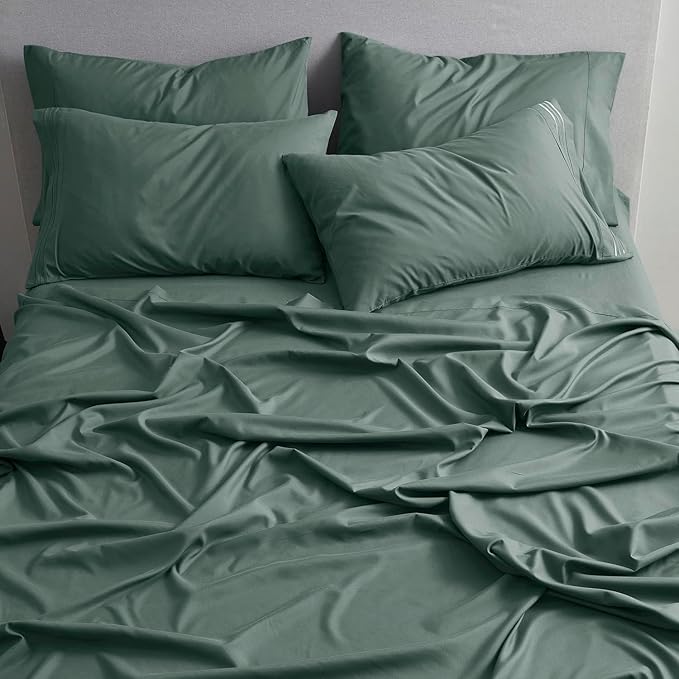 Clara Clark Cal King Sheets - Hotel Luxury 6 Piece Bed Sheets for Cal King Size Bed - Soft Bedding Sheets & Pillowcases, Fits Mattress up to 16 inch deep. California King, Forest Green