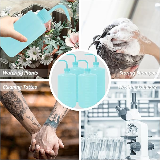 4 Packs Tattoo Wash Bottle Water Squirt Squeeze Diffuser Bottles (Light Blue, 1000ml)