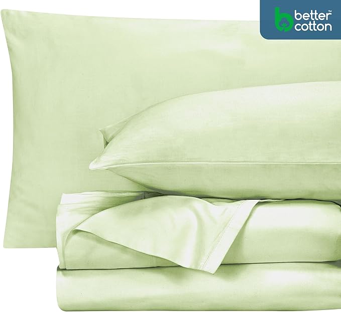 ROYALE LINENS 400 Thread Count 100% American Grown Cotton 4 Piece Sateen King Sheet Set - 1 Fitted Sheet, 1 Flat Sheet, 2 Pillow case - Green King Bedsheet - Cotton Sheets - (King, Florentine Sage)