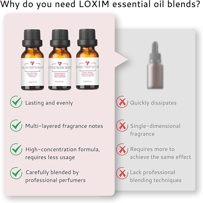 LOXIM Intimate Essence Collection Essential Oil Blends,Pure Natural Essential Oils Set of 3,Fragrance Oil Perfect for Humidifiers, Diffuser, for Lovers - Rose, Sandalwood, Bergamot