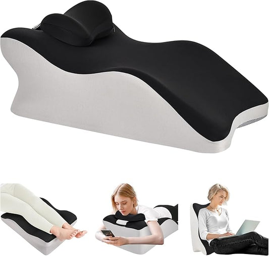 Aduken Reading Pillow for Bed, Adult Memory Foam Ergonomic Back Support Pillow for Sitting up, Prone Pillow Face Down Sleep, Wedge Pillow for Back Pain Relief
