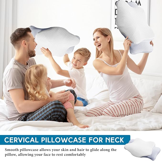 HunnmingRe Cervical Pillow Case Cover Comfortable and Breathable Memory Foam Cervical Neck Pillow Case Cover with Zipper(White,Queen Size)