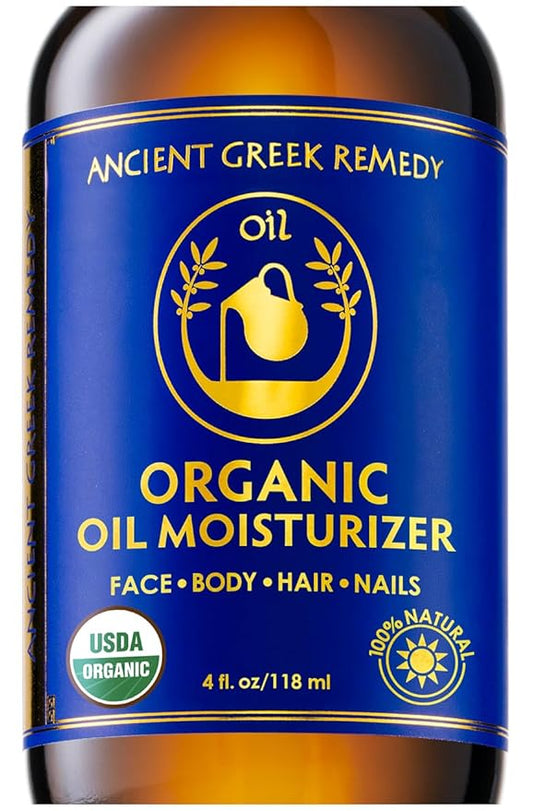 Ancient Greek Remedy Body Oil - Organic After Shower Face Oil & Body Moisturizer for Dry Skin - Almond, Jojoba, Olive, Lavender, Vitamin E Oils - Natural Clean Facial Skincare for Women & Men 4 oz