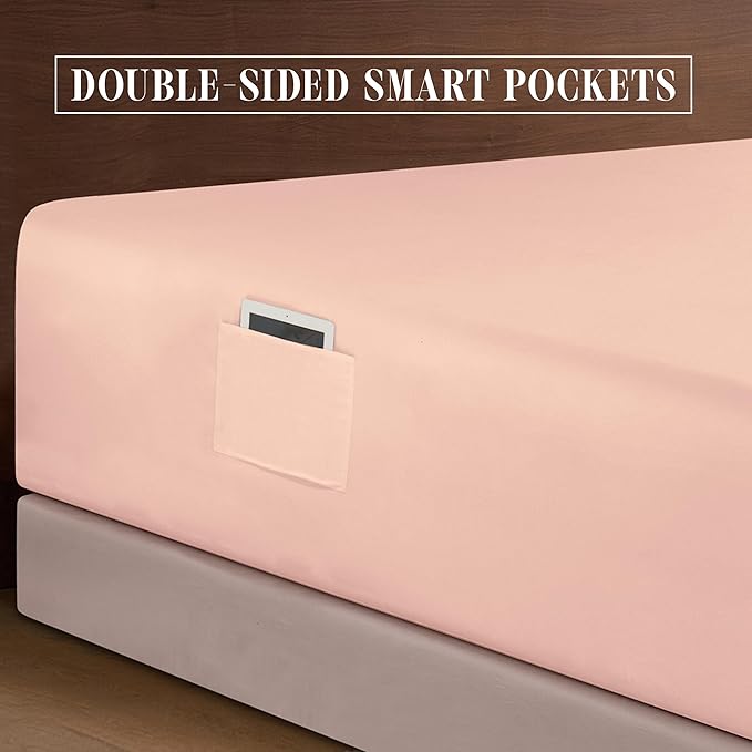 Elegant Comfort Luxurious 1500 Premium Hotel Quality Microfiber 4-Piece Sheet Set, 18-24 Inches Deep - Extra Deep Pocket Sheets - Ultra Soft 4PC Deep Pocket Sheets, Queen, Blush