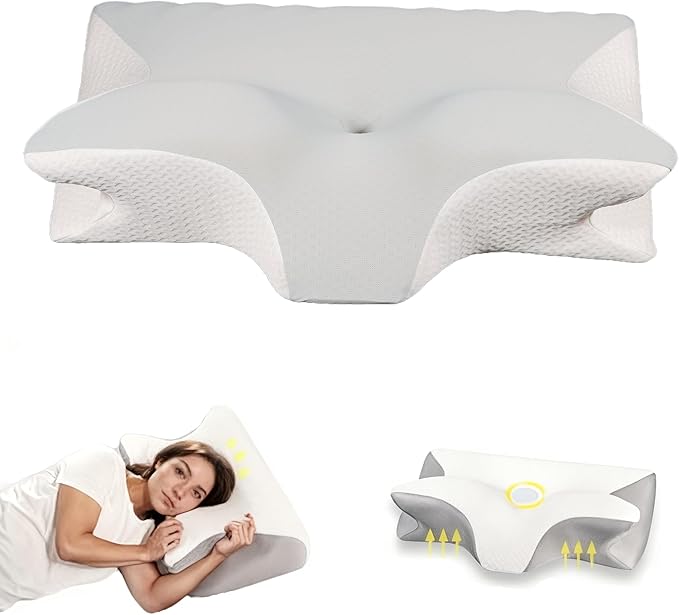 Doreve Cloudfaser Pillow, Cervical Neck Pillow, Dreamers Relief Pillow for Pain Relief & Sleeping, Ergonomic Contour for Side Sleepers, Necks and Shoulder Support