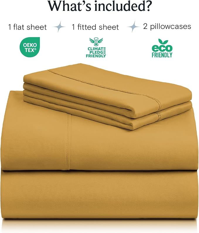 LuxClub 4 PC Full Sheet Set, Breathable Luxury Bed Sheets, Deep Pockets 18" Wrinkle Free Cooling Bed Sheets Machine Washable Hotel Bedding Silky Soft - Medallion Gold Full