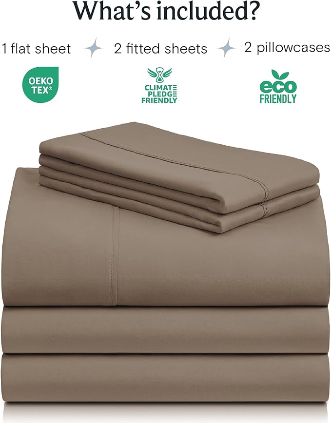 LuxClub 5 PC Split King Sheet Set, Breathable Luxury Bed Sheets, Deep Pockets 18" Eco Friendly Wrinkle Free Cooling Sheets Machine Washable Hotel Bedding Silky Soft - Dark Khaki Split King
