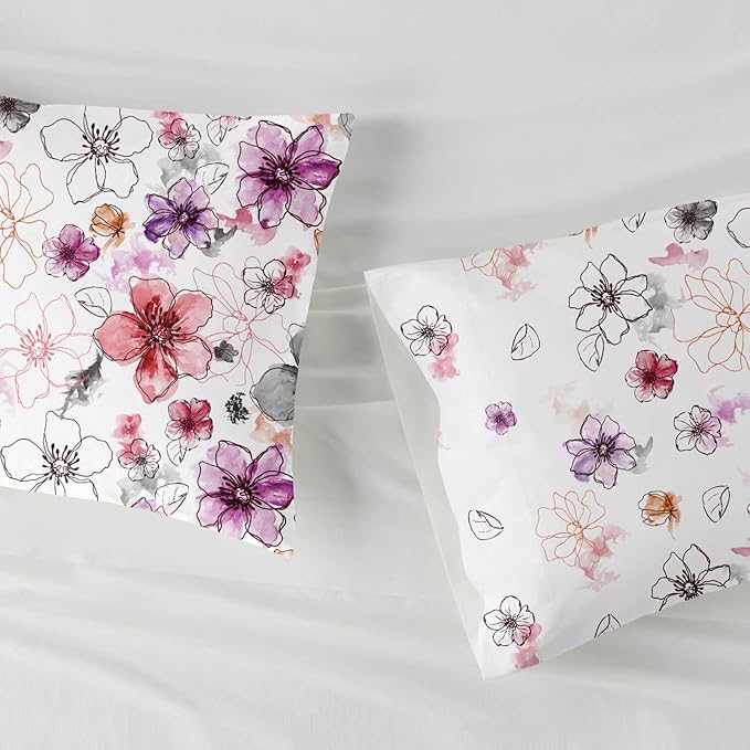 YIYEA Pillow Cases Queen Size Set of 2, Ultra Soft Double Brushed Microfiber Pillowcases Queen, Floral Bed Pillow Covers, Fade Resistant, Easy Slip-On (20"x30")
