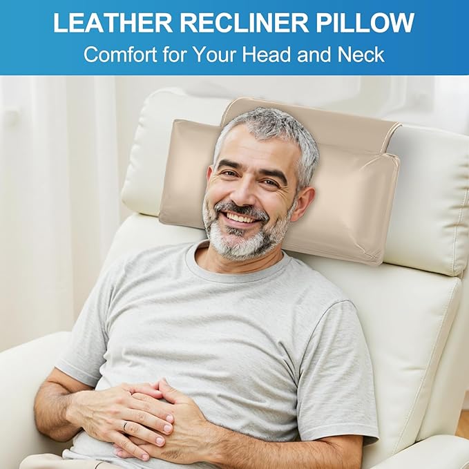 Leather Recliner Pillow, Adjustable Neck & Head Support Pillow, Pu Leather Non-Slip Headrest for Pain Relief & Relaxation, Ideal for Recliner Chair, Couch, Office Chair, Sofa