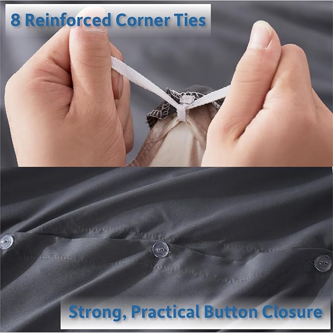 Nestl Twin Duvet Cover Set with Comforter Insert - Dark Grey 3 Piece 68x90 Duvet Cover & 1 Pillow Sham with White Quilted Down Alternative Comforter, Ultra Soft, All Season