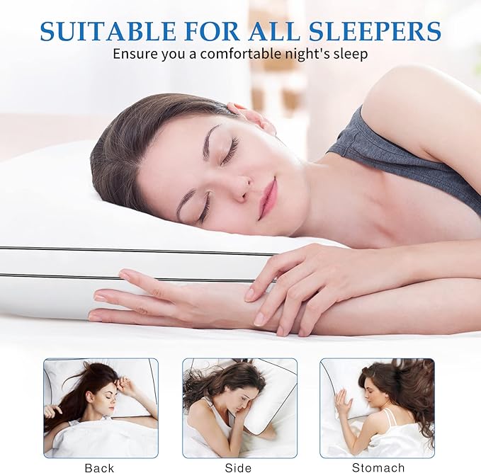 DolceLuna Pillows Queen Size Set of 2, Bed Pillows for Sleeping 2 Pack, Queen Pillows Down Alternative Hotel Luxury Pillow for Side and Back Sleepers, Soft & Comfortable