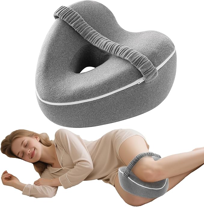 xiaomubiao Memory Foam Knee Pillow for Side Sleepers, Skin-Friendly Leg Pillow with Adjustable Strap for Sciatica, Hip & Back Pain Relief, Ergonomic Contour Between Leg Cushion with Washable Cover