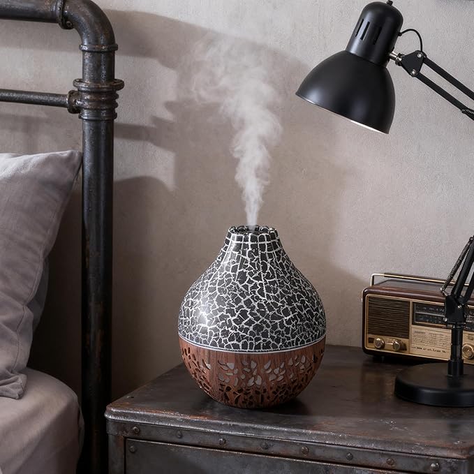 banapoy Essential Oil Diffuser, Ultrasonic Aromatherapy Air Diffuser Humidifier with 7 Color LED Lights and Auto Shut Off, Quiet for Home Office Bedroom Yoga (Dark Wood Grain)