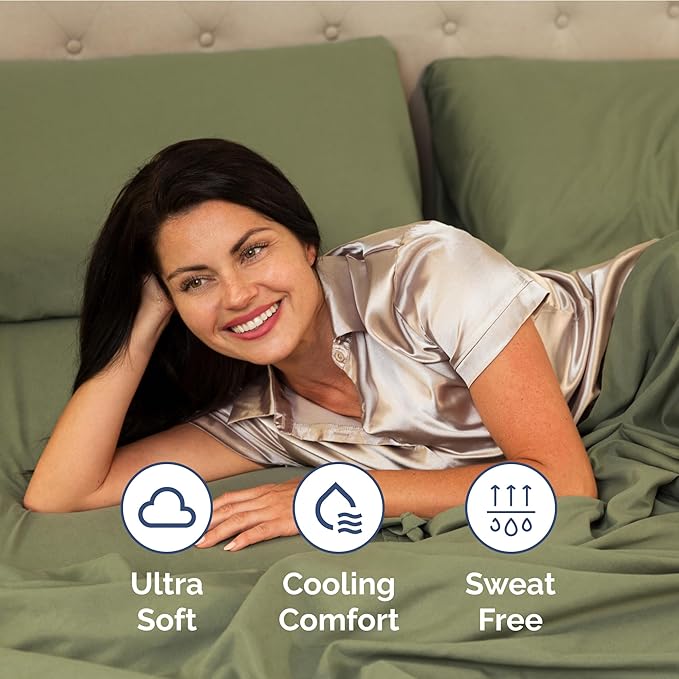 Extra Deep Twin Sheet Set - 3 Piece Breathable & Cooling Bed Sheets - Easily Fits 18 to 24 inch Mattress - Ultra Soft, Wrinkle & Fade Free with Extra Deep Pockets - Hotel Luxury Bedding - Sage Green
